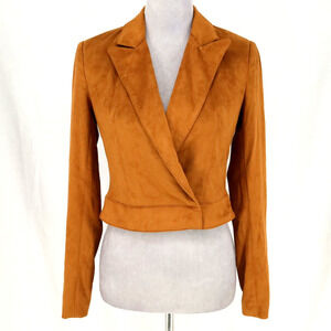 St Olcay Gulsen Jacket Womens 4 Rust Camel Power Shoulder Faux Suede Crop Moto